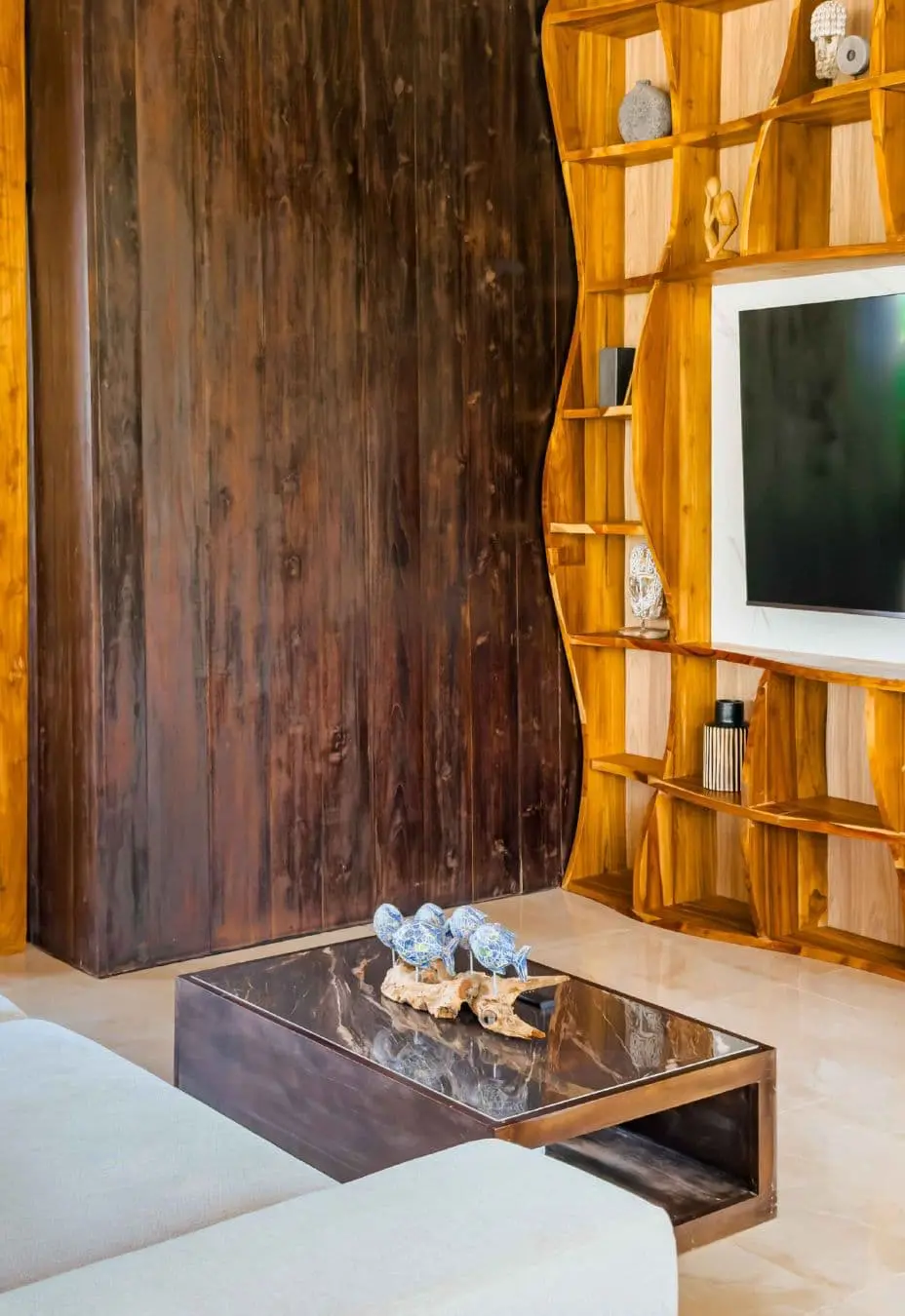 TV lounge within a contemporary Joglo-style villa in Bali