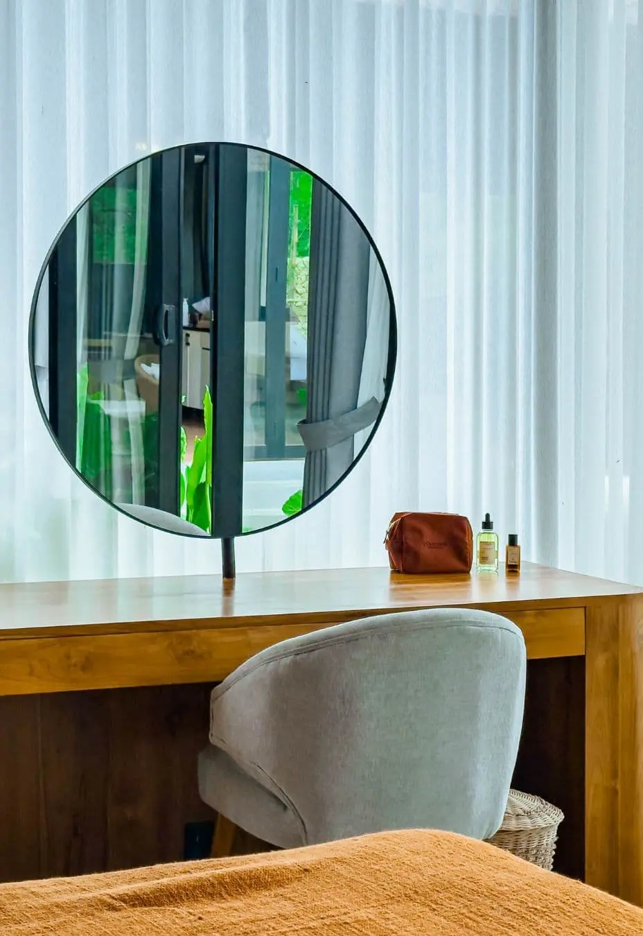 Vanity table within the bedroom of a contemporary Joglo-style villa in Bali